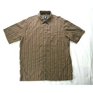 Kuhl Mens Brown Striped Button Front Short Sleeve Camp Shirt Outdoor Size Large